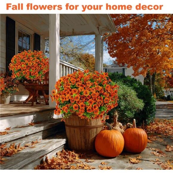 Artificial Fall Flowers Outdoor Fake Mums - 16 Bundles Fake Plants UV Resistant - Picture 6 of 7